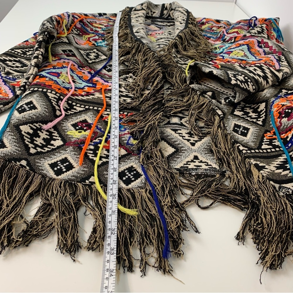 Zara Open Cardigan Jacket Tapestry Fringes Sz XS Oversized Multicolor Aztec Boho - Picture 7 of 15
